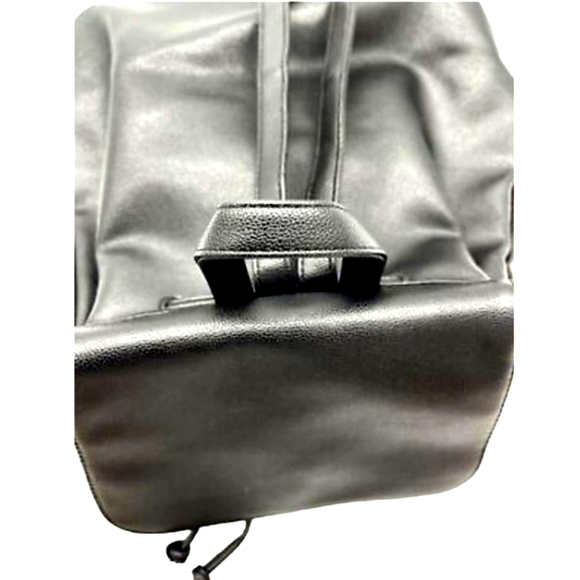 Victoria's Secret Solid Black Faux Pebble Leather Drawstring Backpack Bag - Picture 12 of 16